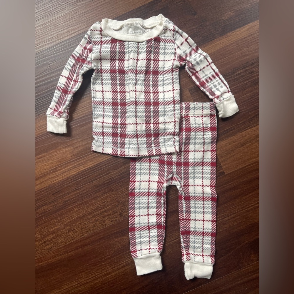 Burt's Bees Red Plaid 3-6 month Pajama Set